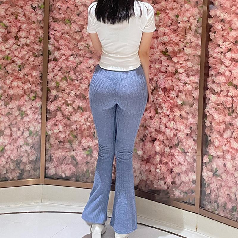 弯腰透内超薄高腰打底裤弹力包臀紧身辣妹喇叭裤女裆部拉链擦边女