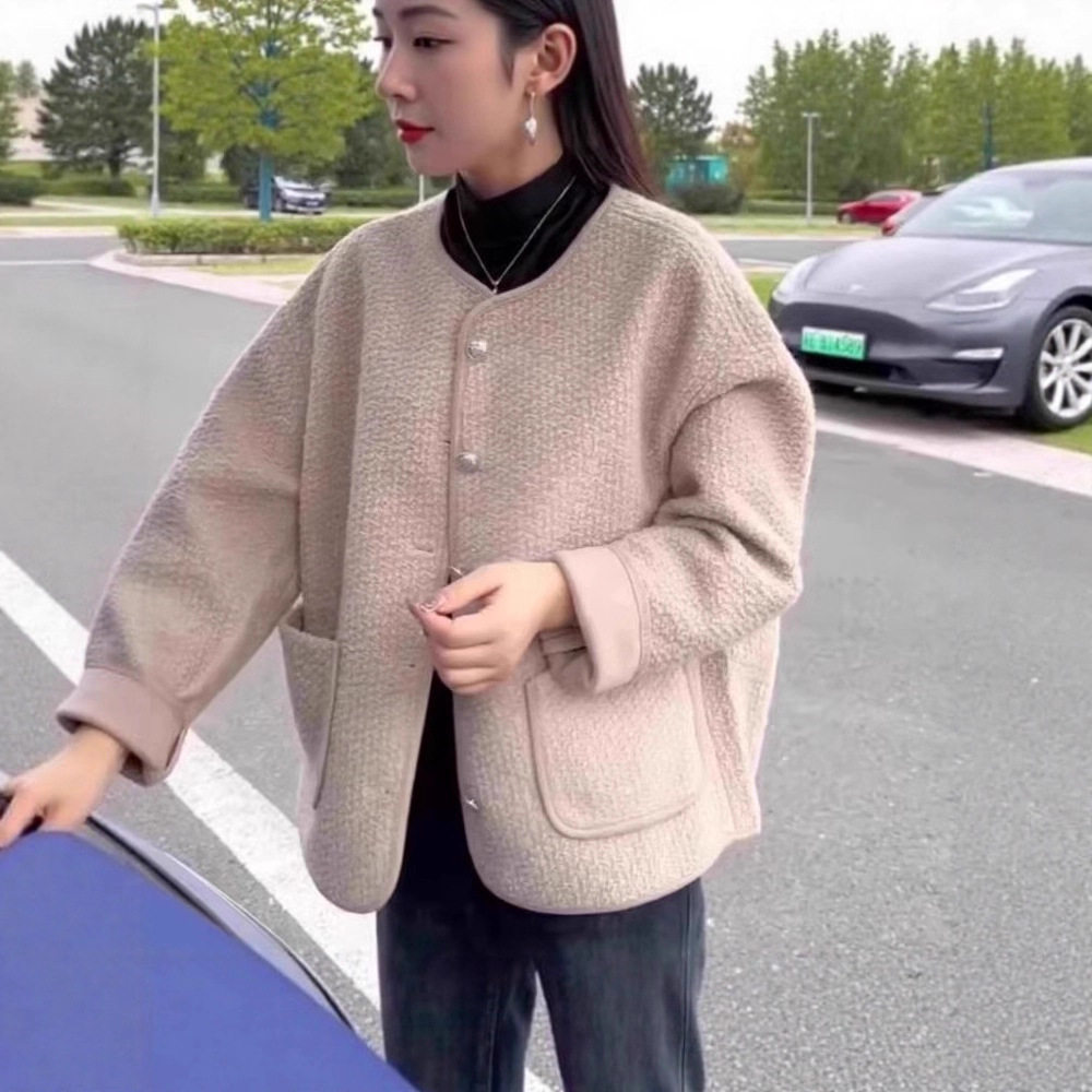 小香风皮毛一体外套女2025春秋新款爆款设计感宽松显瘦小个子上衣