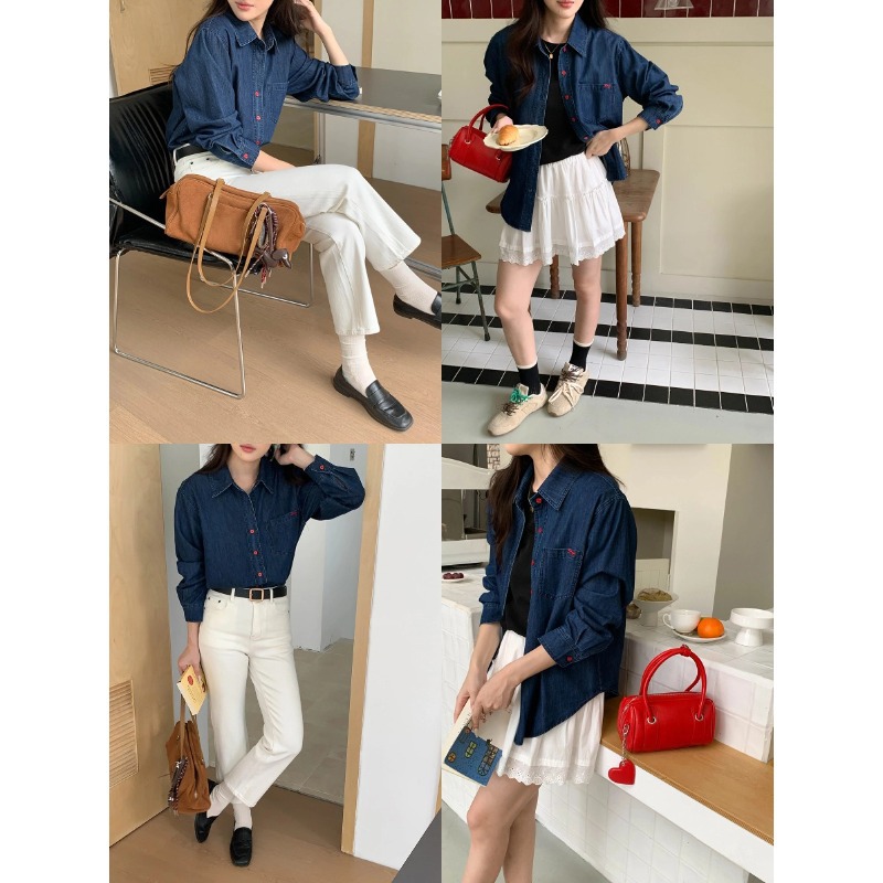 3th Morning 浓郁秋日 韩系点睛纽扣刺绣牛仔衬衫外套ZY3503