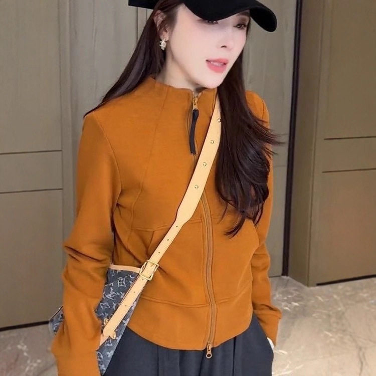 立领无帽短款卫衣女款春秋季2025新款爆款时尚洋气拉链外套上衣