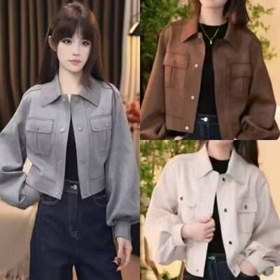 2026年春款外套女拼接外套夹克外套学院风雪花绒新款外套上衣韩版