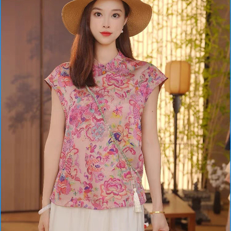 2025夏季新中式国风年轻款改良唐装短袖衬衫女洋气减龄老钱风上衣