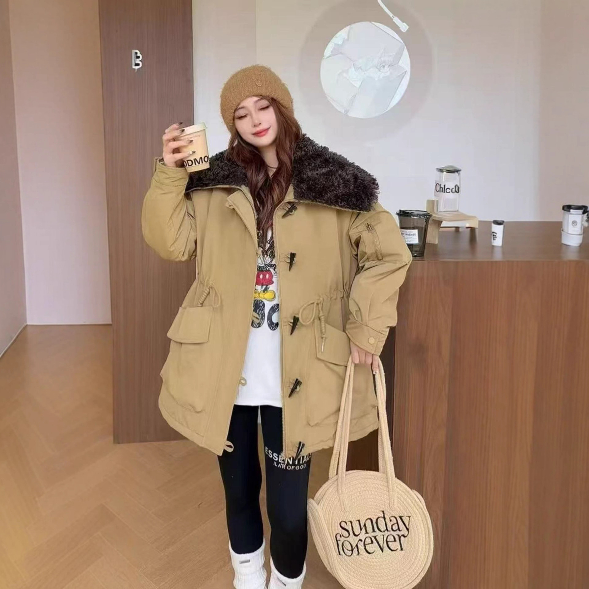 2025年冬款棉服外套女加绒加厚保暖大毛领派克服外套新款棉衣上衣