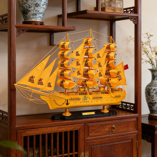 招财进宝日进斗金实木成品帆船模型装饰摆件乔迁升职节日礼物
