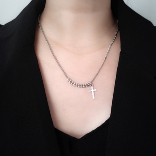 韩版 原创设计纯银十字架项链女小众甜美个性 高级感复古嘻哈锁骨链
