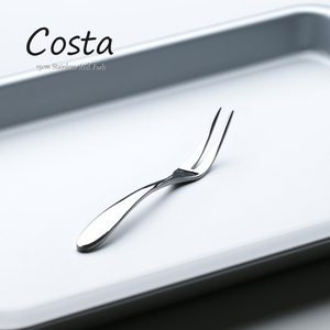 Costa水果叉双齿叉甜品点心叉蛋糕叉 加厚不锈钢叉子外贸出口英国