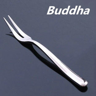 Buddha月光水果叉蛋糕叉二齿点心叉 加厚不锈钢叉子 外贸出口法国