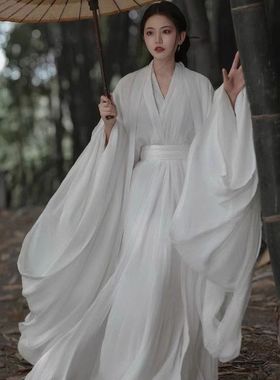 花朝记【霜白】原创新款直裾改良汉元素魏晋制白色汉服女清冷超仙