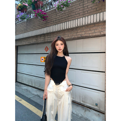 设计感小众挂脖流苏上衣背心