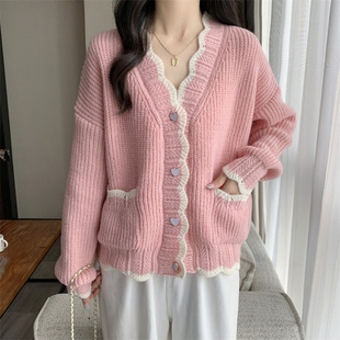上衣女奶系穿搭早秋奶fufu毛衣开衫 温柔慵懒风软软糯糯针织衫 外套