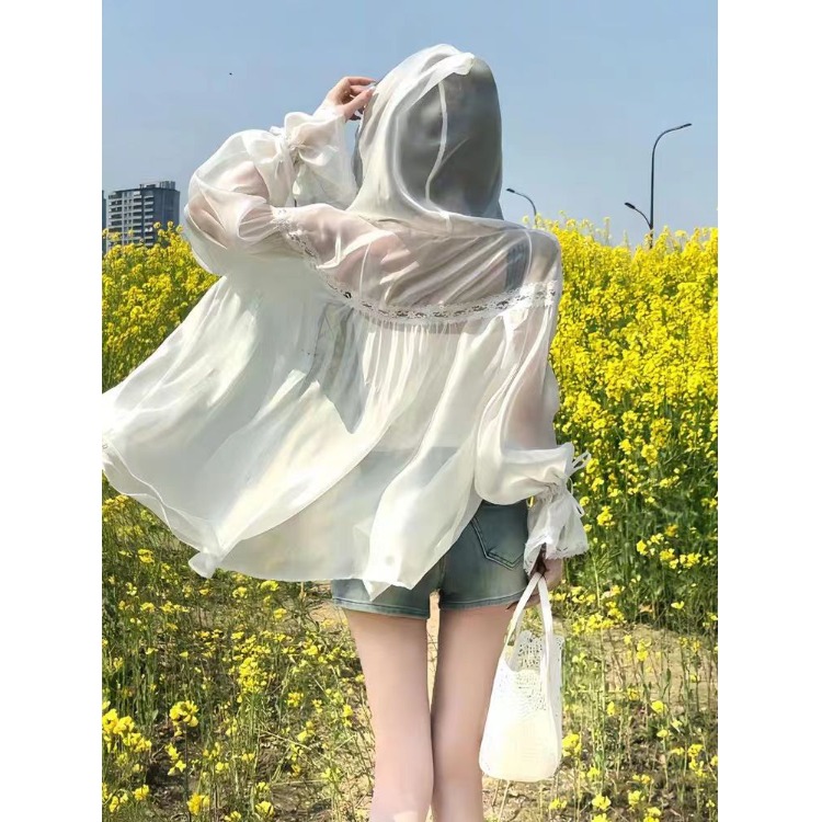 蕾丝边连帽天丝防晒衣女夏