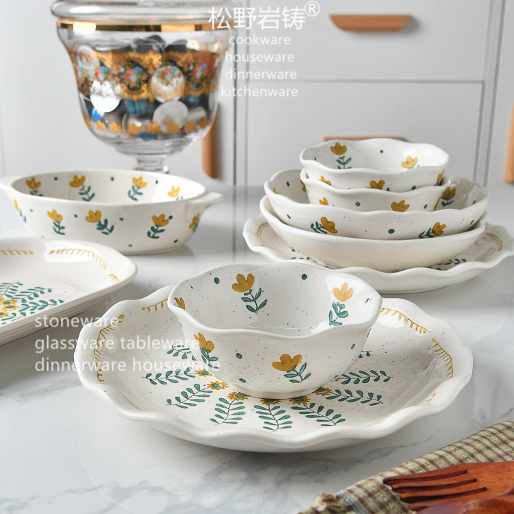 去有风的地方同款餐具手绘松鼠尾系列盘子双耳烤碗花边菜盘米饭碗,餐饮具,盘,淘宝优惠券,粉丝福利购,淘宝优惠卷