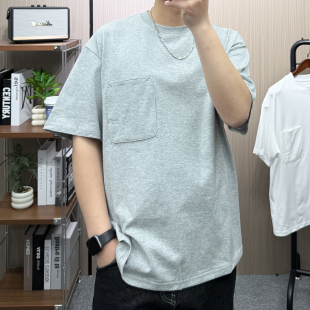 基础款 新疆棉打底衫 宽松体恤上衣 纯棉白色口袋t恤男短袖 地卜师