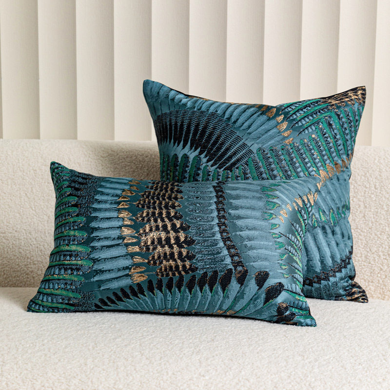 美式客厅羽翼黑色轻奢奶咖湖蓝色轻奢高级抱枕套样板间民宿靠枕