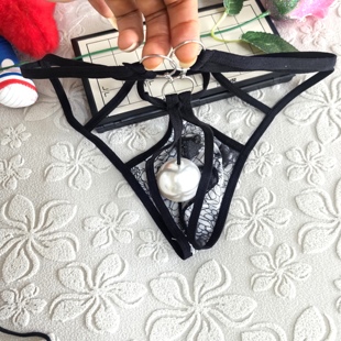 男士丁字裤后挂4厘米大珠子爆菊蕾丝镂空性感塞入T裤玩乐用品