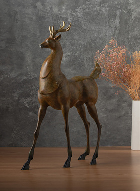 黄铜九色鹿摆件一鹿平安新中式