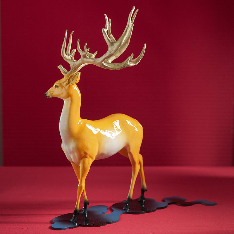 彩铜鹿摆件一路昂扬办公室家居饰品客厅茶几艺术摆件高级感小众