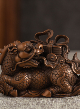 官作紫铜吐书麒麟送子摆件镇纸