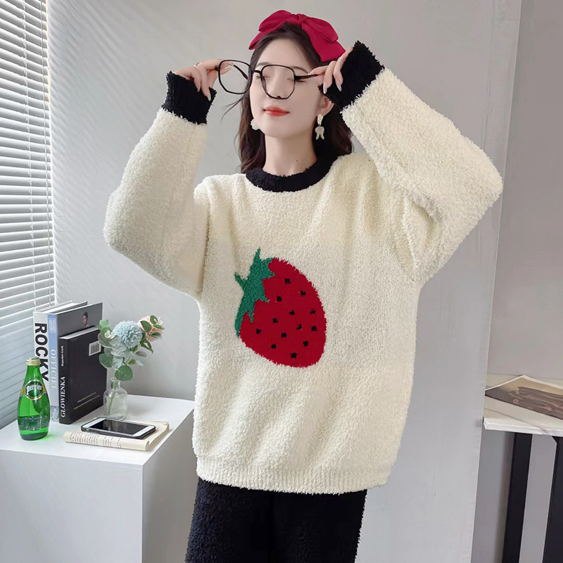 软绵绵睡衣女秋冬季可爱甜美小香风家居服加厚保暖半边绒针织套装