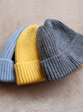 帽子男秋冬短款针织流氓雅痞子港风瓜皮帽卷边百搭户外毛线帽女潮