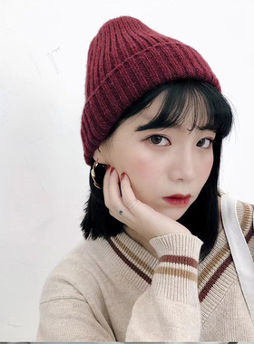 毛线帽子女马海毛尖顶潮韩国学生保暖包头坐月子针织简约冬季男生