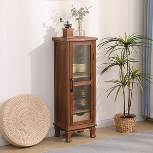 实木酒柜餐边柜带门储物柜客厅茶水柜复古简约置物柜