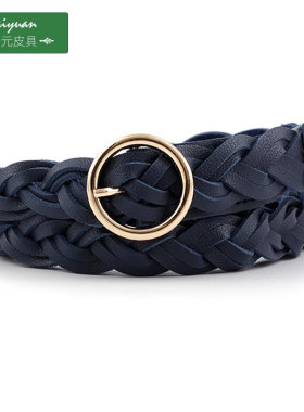 编织腰带女金圆扣裤带韩版潮休闲百搭配连衣裙绑带裤袋银色小皮带