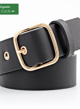 多孔宽腰带日式女款休闲牛仔金扣皮带青年学生裤带韩版潮白色裤袋
