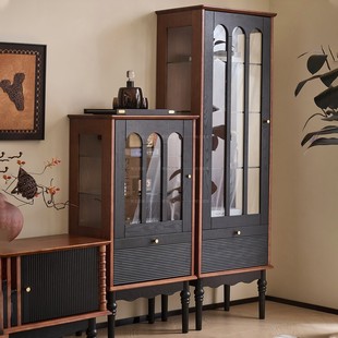 法式 复古实木展示柜中古风实木酒柜书柜 实木斗柜组合高低柜法式