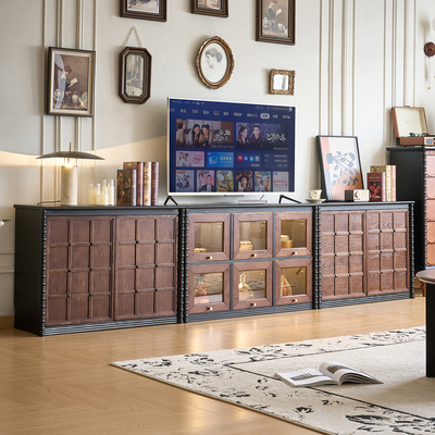 巧克力柜法式中古风实木电视柜模块组合展示柜骨骼线复古落地柜
