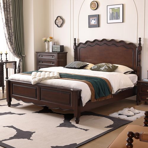 美式复古实木双人床1.8米