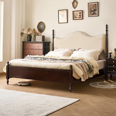 美式复古樱桃木1.8米软靠双人床