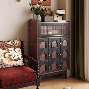 法式复古奥多边柜红橡木实木斗柜客厅电视柜小边柜床尾柜储物柜