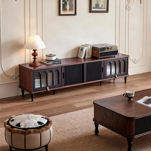 霍格沃茨法式复古实木红橡木落地电视柜中古风客厅收纳储物置物柜