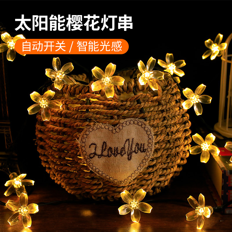 LED太阳能灯串樱树花朵造型闪灯