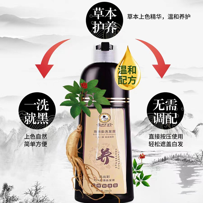 【洗一洗就变黑】李时珍植物泡泡染洗发露 不伤头皮无氨味 200ml