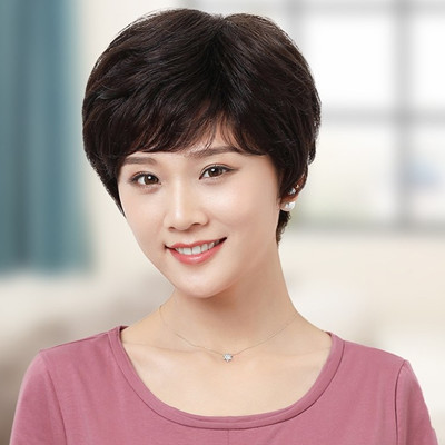 假发女短发型中老年妈妈真发全头套式减龄全真发套女