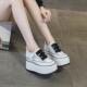 女真皮2025新款 12公分厚底内增高女鞋 小个子显瘦松糕魔术贴小白鞋