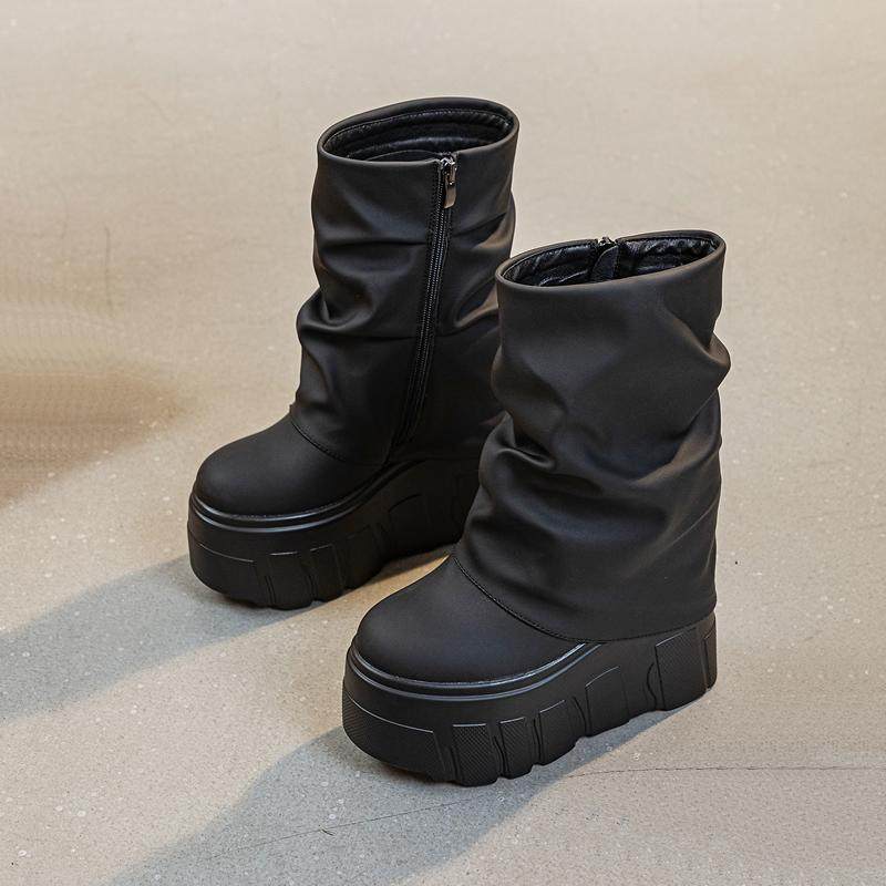 14cm内增高超高跟厚底小个子马丁靴女配裙子裤管靴松糕炸街中筒靴