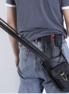 真皮箭袋 反向传统箭筒腰挎牛皮反手箭囊黑色 箭壶射击射箭用品