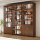 书柜带玻璃门展示酒柜家用客厅模型一体整墙到顶书架实木胡桃木色