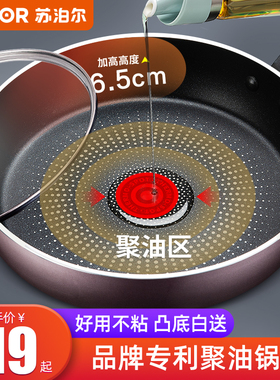 苏泊尔平底锅不粘锅煎锅家用煎饼煎蛋牛排煎锅聚油燃气电磁炉通用