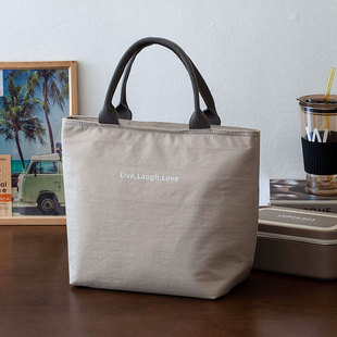 韩系清新手提包加厚防水饭盒袋高颜值上班族通勤小布包拉链便当包