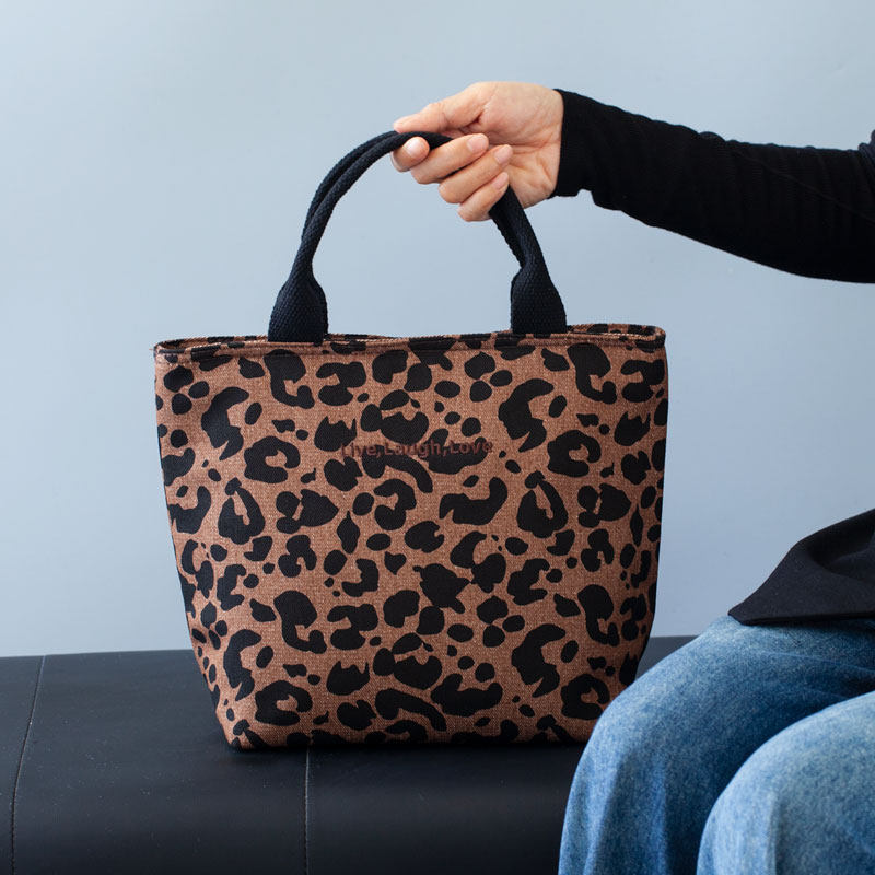 印花帆布豹纹托特包女大容量手提包上班族通勤大容量饭盒袋便当包