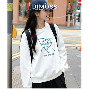 可爱线条酣睡猫印花套头圆领卫衣女2025新款加厚加绒减龄长袖上衣