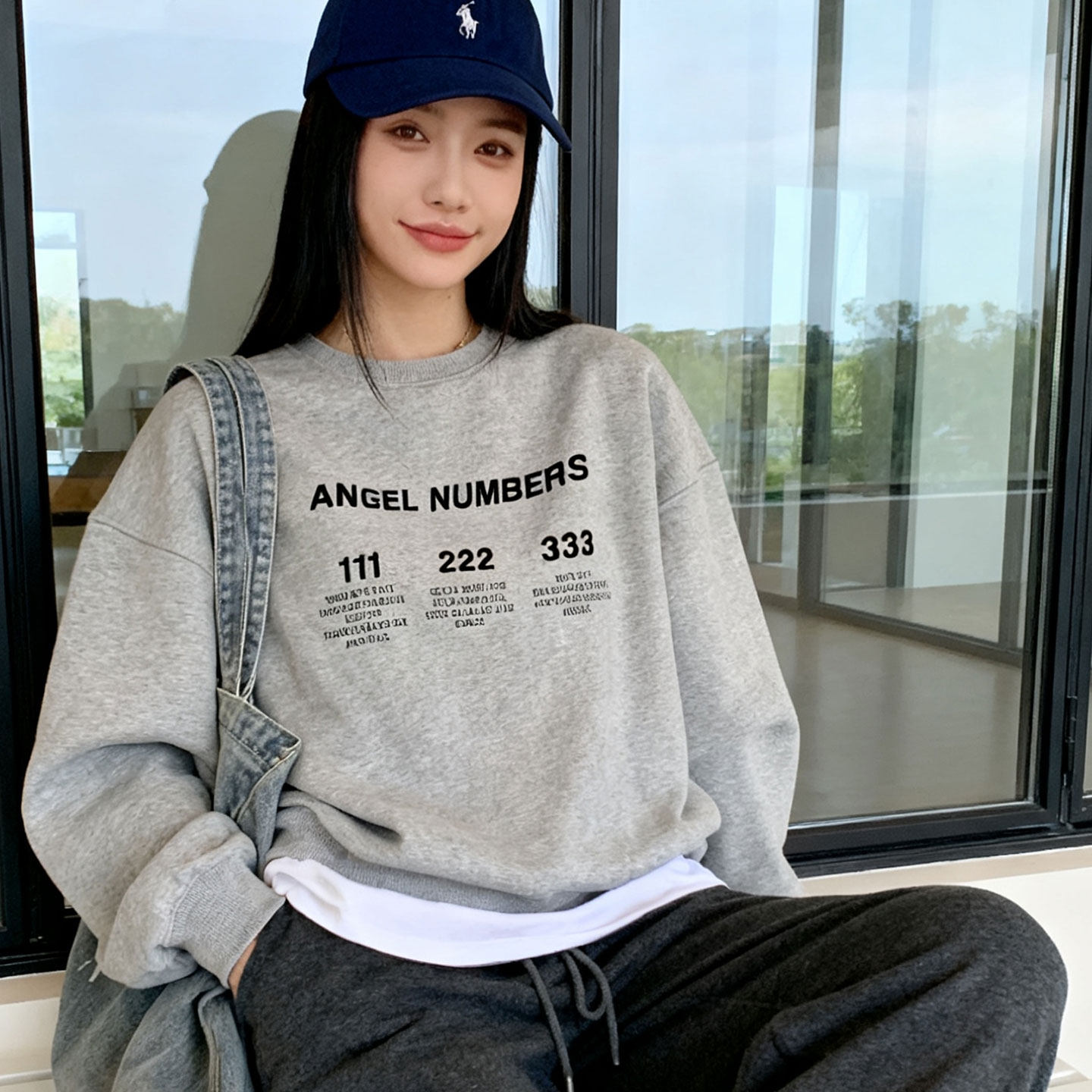 秋冬新款宽松加绒加厚灰色慵懒风圆领卫衣ins高级外套套头上衣女