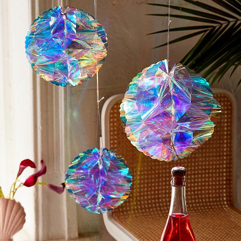 圣诞节感恩橱窗布置立体挂饰幻彩球松树虹膜松树吊饰灯罩装饰用品