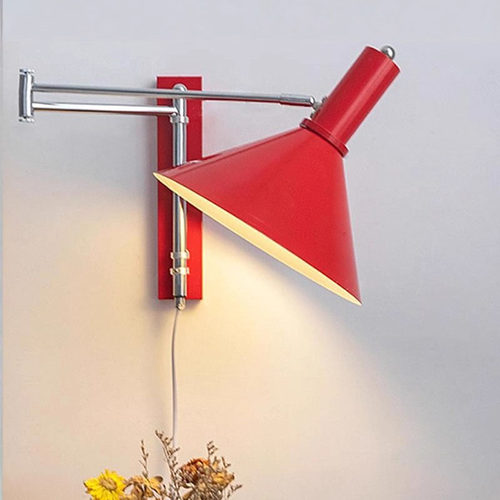 全光谱包豪斯摇臂壁灯长摇臂可折叠卧室复古床头阅读红色免布线灯