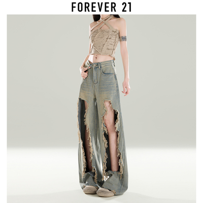 Forever21高腰破洞牛仔裤
