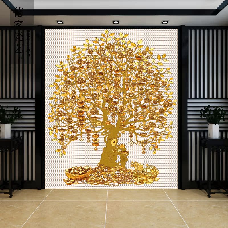 摇钱树瓷砖背景墙玄关装饰3d立体雕刻墙砖现代简约走廊过道招财树(非品牌)